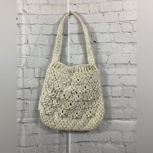 Boho Womens Ivory Off White Crotched Handbag Fully Lined Snap Closure